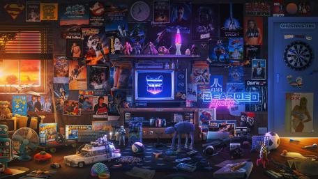 Retro Gaming Room Vibe Blast from 1980s Glory Days wallpaper