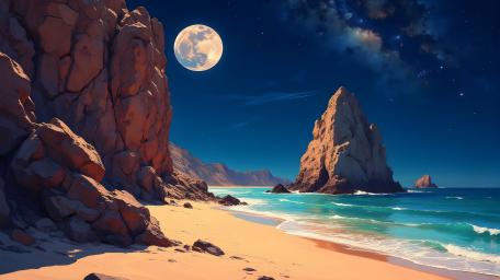 Moonlit Fantasy Beachscape in 4K wallpaper