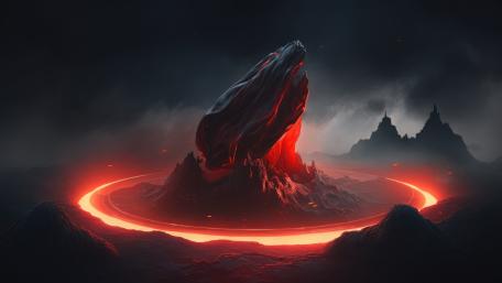 Luminous Volcanic Rock in Sci-Fi Landscape wallpaper