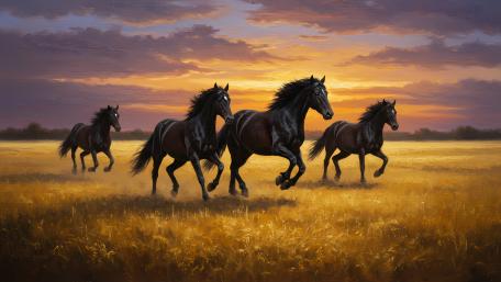 Majestic Herd in Golden Sunrise Landscape wallpaper