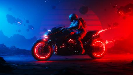 Neon Odyssey Astronaut Rides Futuristic Motorcycle wallpaper