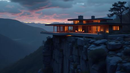 Luxury Villa Perched on a Cliff at Dusk wallpaper