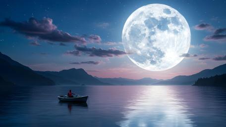Moonlit Journey on a Serene Lake wallpaper