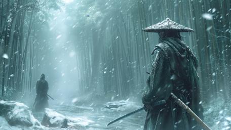 Samurai Duel in a Snowy Forest wallpaper