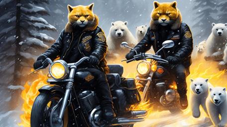 Cat Bikers Riding with Polar Pals wallpaper