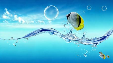 Bubbles and Fish in Glossy Aesthetic Wonderland wallpaper