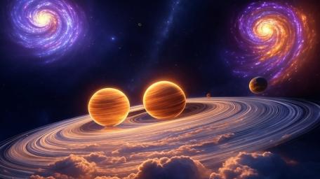 Cosmic Ballet of Spiral Galaxies and Planets wallpaper