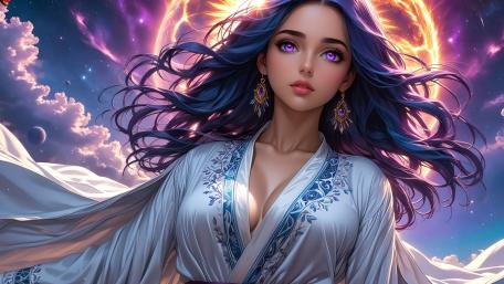 Mystical Anime Beauty with Purple Eyes wallpaper