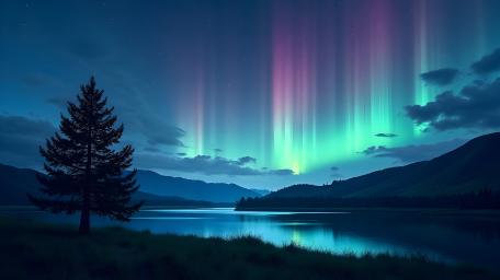 Mystical Aurora Over Tranquil Waters wallpaper