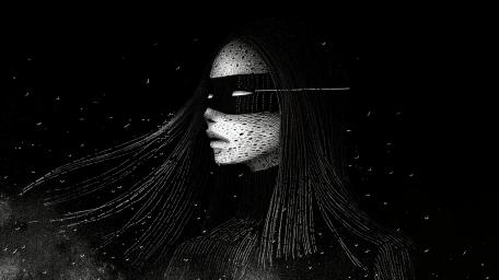 Mystical Space Girl in Monochrome Elegance wallpaper