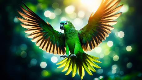 A parrot in flight without stretched wings wallpaper