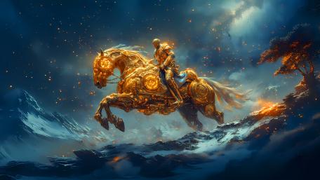 Knight on a Dazzling Robot Horse Adventure wallpaper