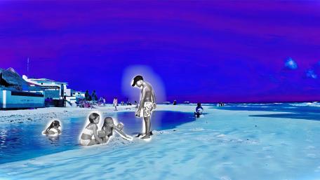 children playing on the beach wallpaper