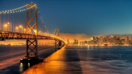 Golden Lights of the Bay Bridge at Dusk wallpaper