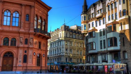 Riga's Architectural Charm in Daylight wallpaper