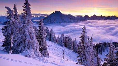 Cloud-Kissed Peaks in Winter's Embrace wallpaper