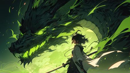 Anime Dragon Enchantment in Green Aesthetic wallpaper