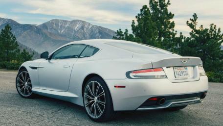 Silver Aston Martin DBS in Stunning Mountain View wallpaper