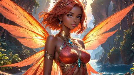 Ginger-Haired Winged Anime Angel in Paradise wallpaper
