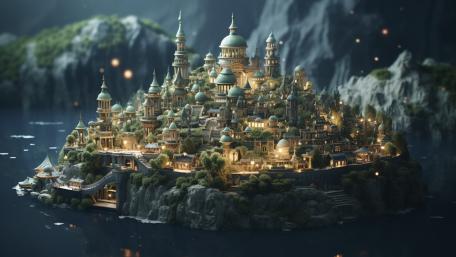 Majestic Miniature Kingdom in Mystical Waters wallpaper