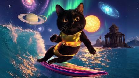 Space Surfin Black Cat wallpaper