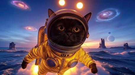 Jetpack Cat in Cosmic Adventure Art wallpaper