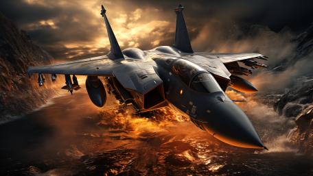 Thunderous Jet in Fiery Skies wallpaper