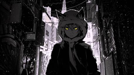 Anime Night Guardian with Glowing Yellow Eyes wallpaper