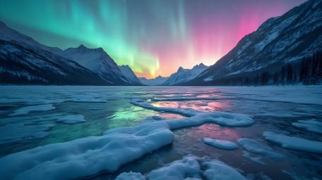 Frozen Serenity under the Northern Lights wallpaper
