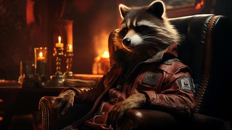 Raccoon in Style Relaxing by Candlelight wallpaper