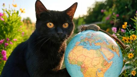 Black Cat with Globe wallpaper