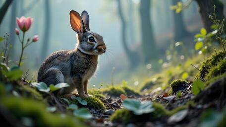 Tranquil Forest Rabbit in 8K Splendor wallpaper