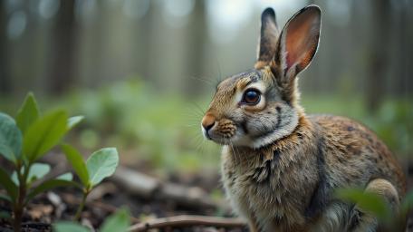 Enchanting Rabbit in Lush Forest Setting wallpaper