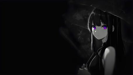 Anime Girl with Vivid Purple Eyes Against Darkness wallpaper