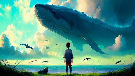 Floating Wonders Anime Style Whalescape wallpaper