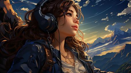 Serene Soundscape with AI Anime Girl wallpaper