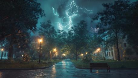 Dramatic Evening Storm in Urban Park wallpaper