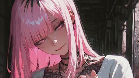 Ethereal Allure of the Tattooed Anime Girl wallpaper