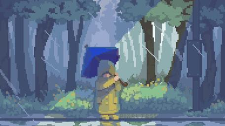Rainy Day Stroll in Pixel Paradise wallpaper