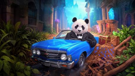 Panda In A Blue Lincoln wallpaper