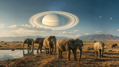 Elephants With Ringed Planet wallpaper