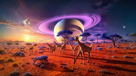 Giraffes Roaming a Martian Dreamscape wallpaper
