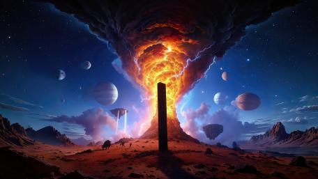 Monolithic Stormscape in a Cosmic Realm wallpaper