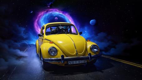 Black Cats In Yellow Bug wallpaper