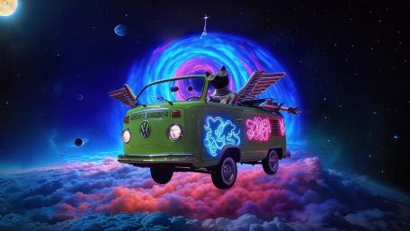 Black Cat in A VW Space Bus wallpaper