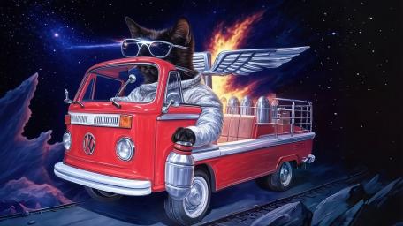 Black Cat on Fire Bus wallpaper