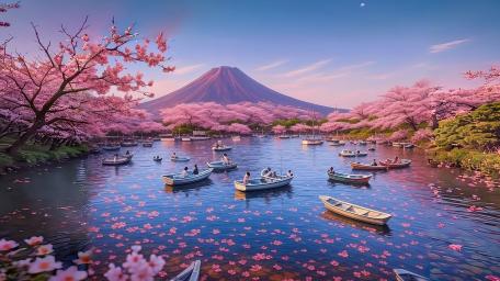 Boats And Cherry Blossoms wallpaper