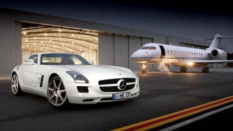 Luxury Mercedes-Benz With Private Jet Parking wallpaper