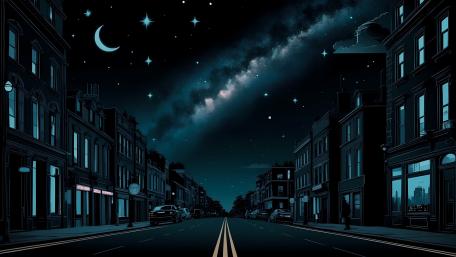 Fantasy Night on a Moonlit Street wallpaper