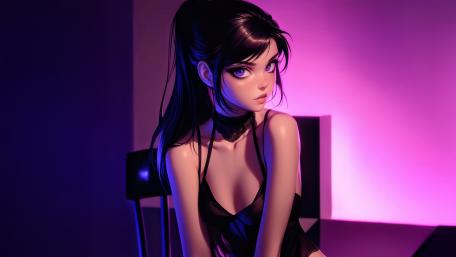 Mystical Anime Elegance in Purple Glow wallpaper